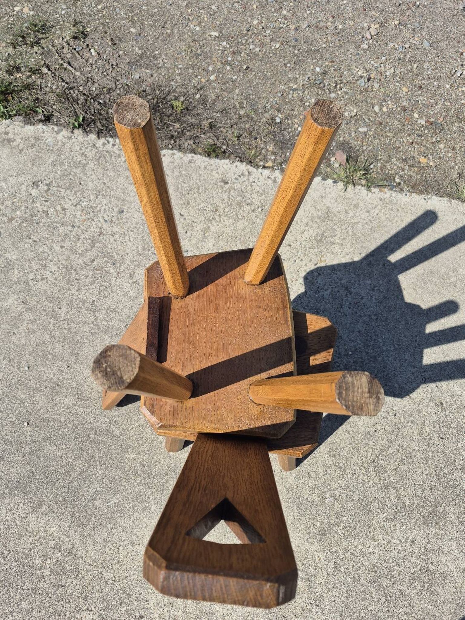 Set of 2 - Dutch MCM oak armchair from the 1960s - brutalist plant stool