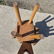 Set of 2 - Dutch MCM oak armchair from the 1960s - brutalist plant stool