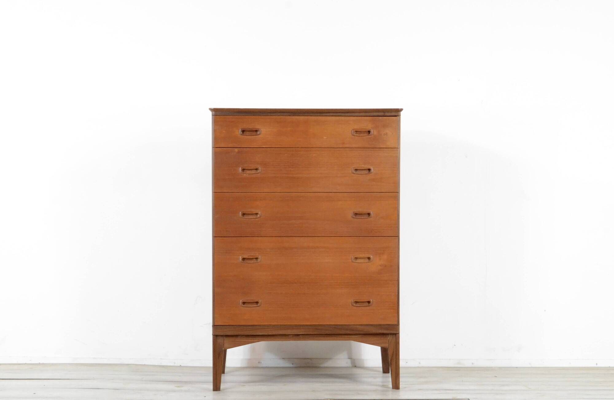 Midcentury Tallboy / Chest Of Drawers In Teak. Vintage Modern / Scandinavian / Retro / Danish Style
