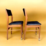 Pair of Scandinavian chairs in wood and black skai
