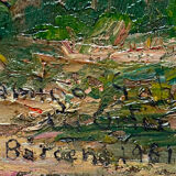 Painting "Hilly landscape" 1961 signed (to decipher) + frame