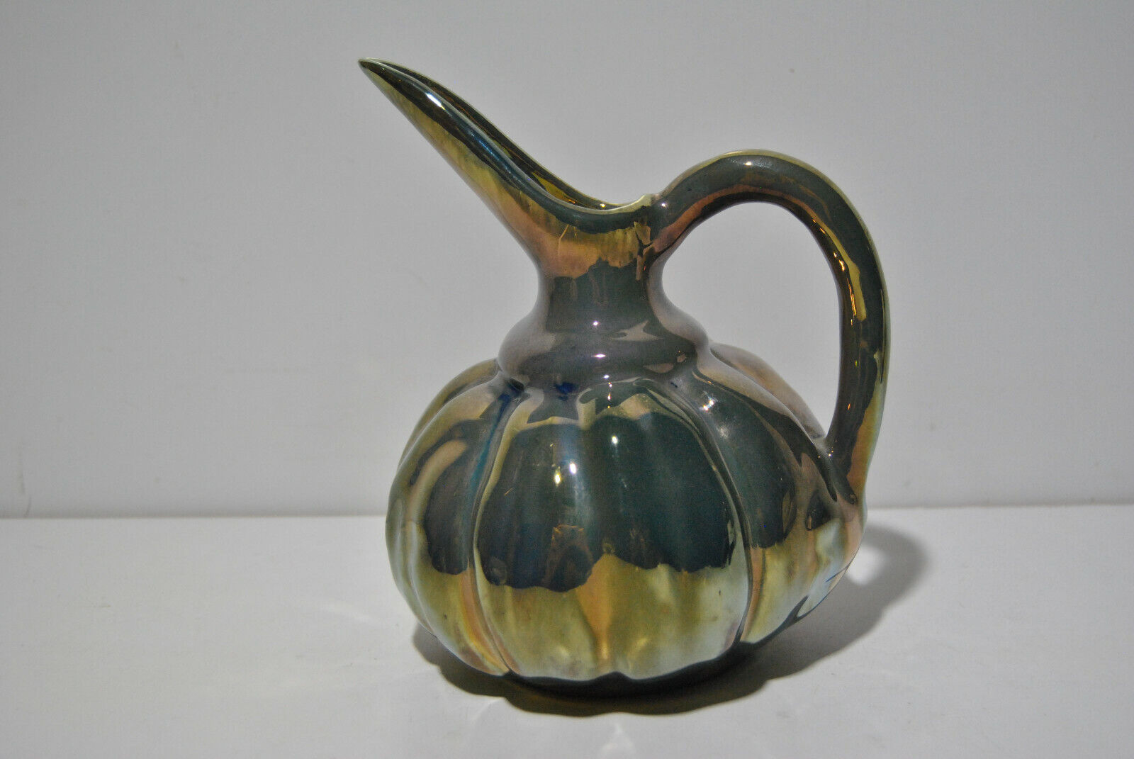 Ceramic pouring jug Rambervilliers art deco flamed sandstone metallic reflection