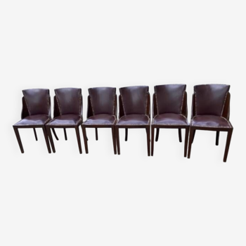 6 art deco chairs with leather seats