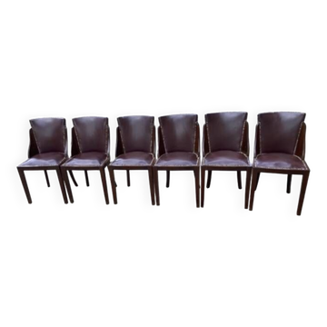 6 art deco chairs with leather seats