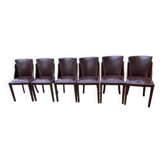 6 art deco chairs with leather seats