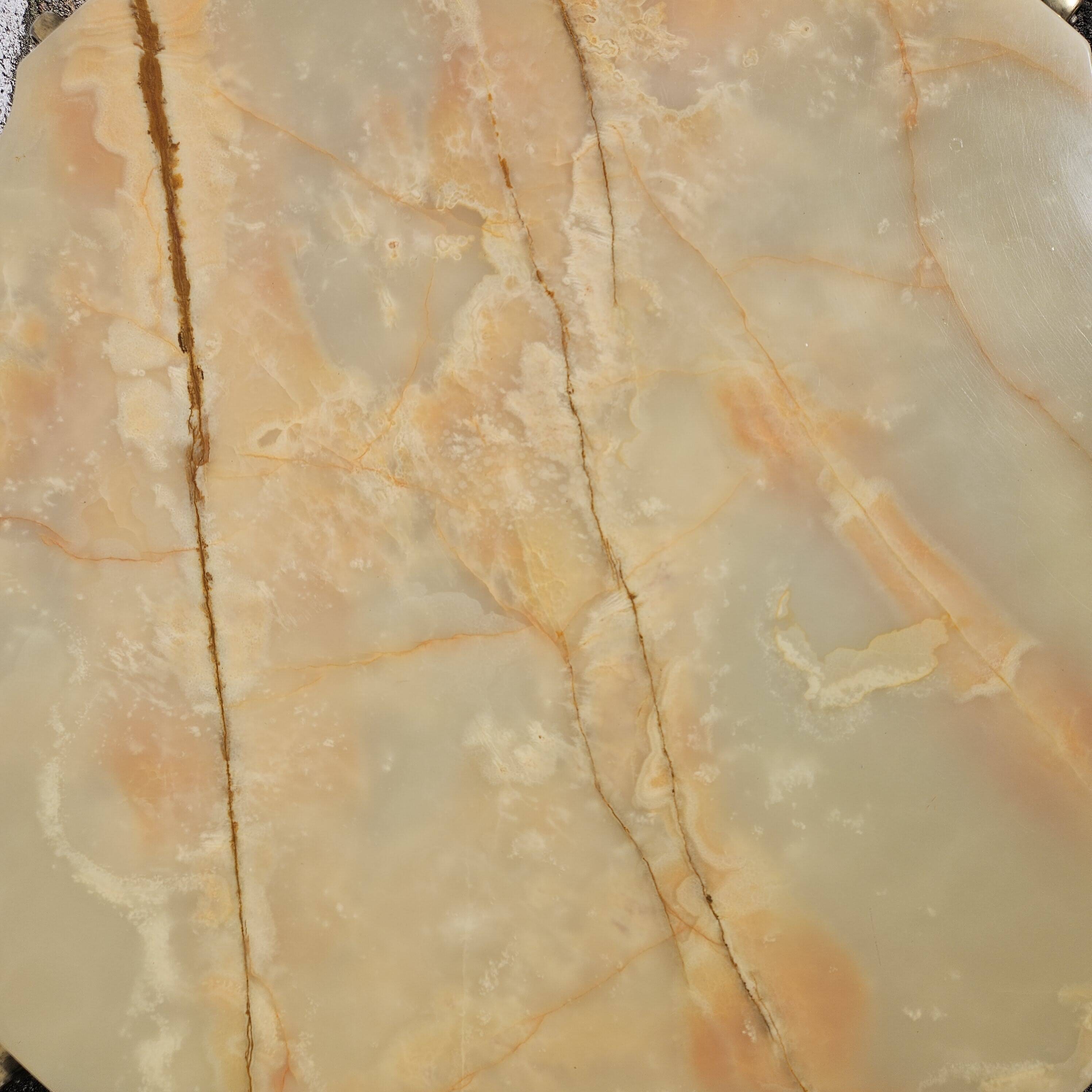 French Vintage Onyx Marble Bronze Coffee Table Style Louis XV 60s