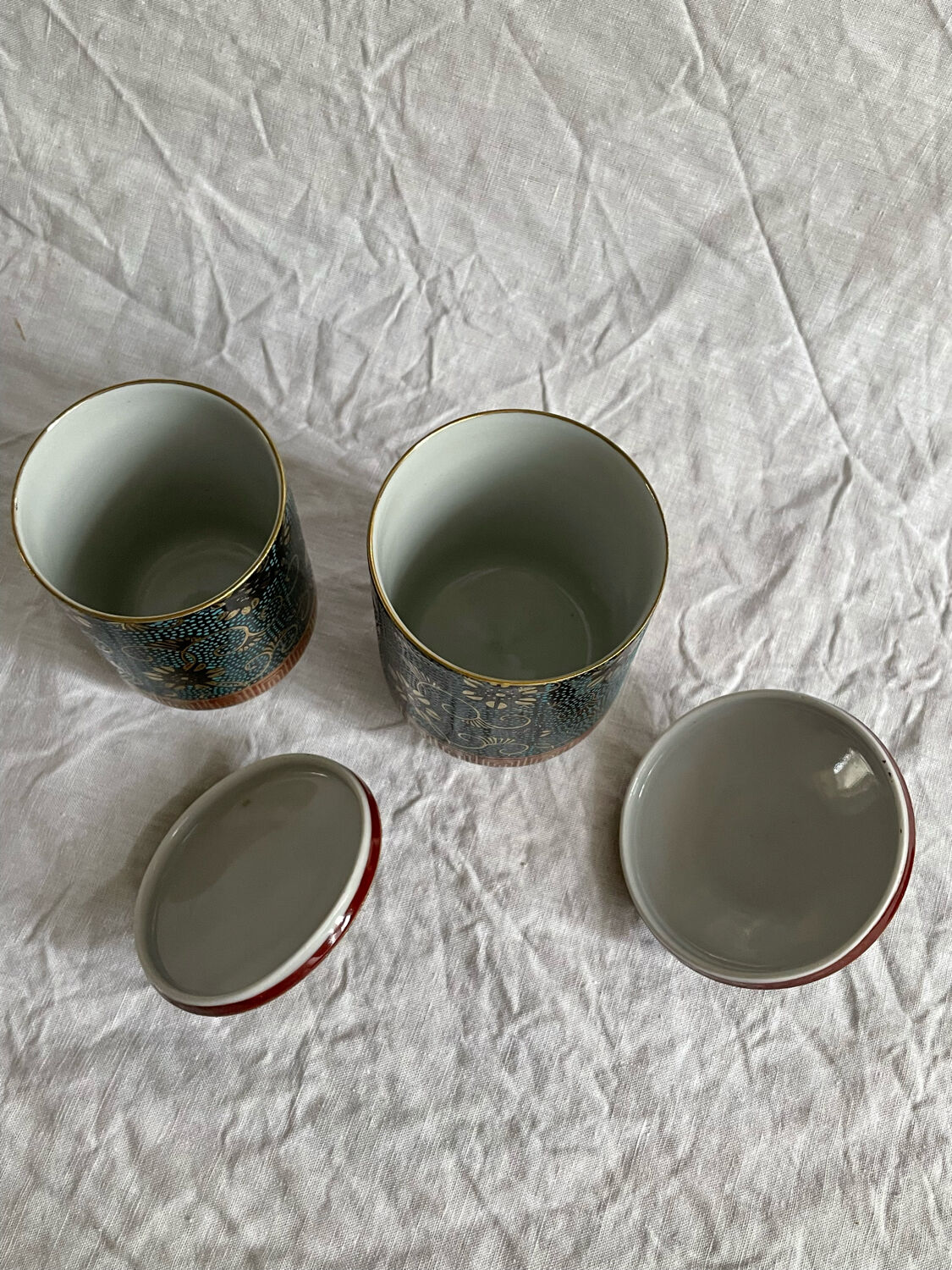 Set of 2 vintage Japanese tea cups Kutani Ware Yozan