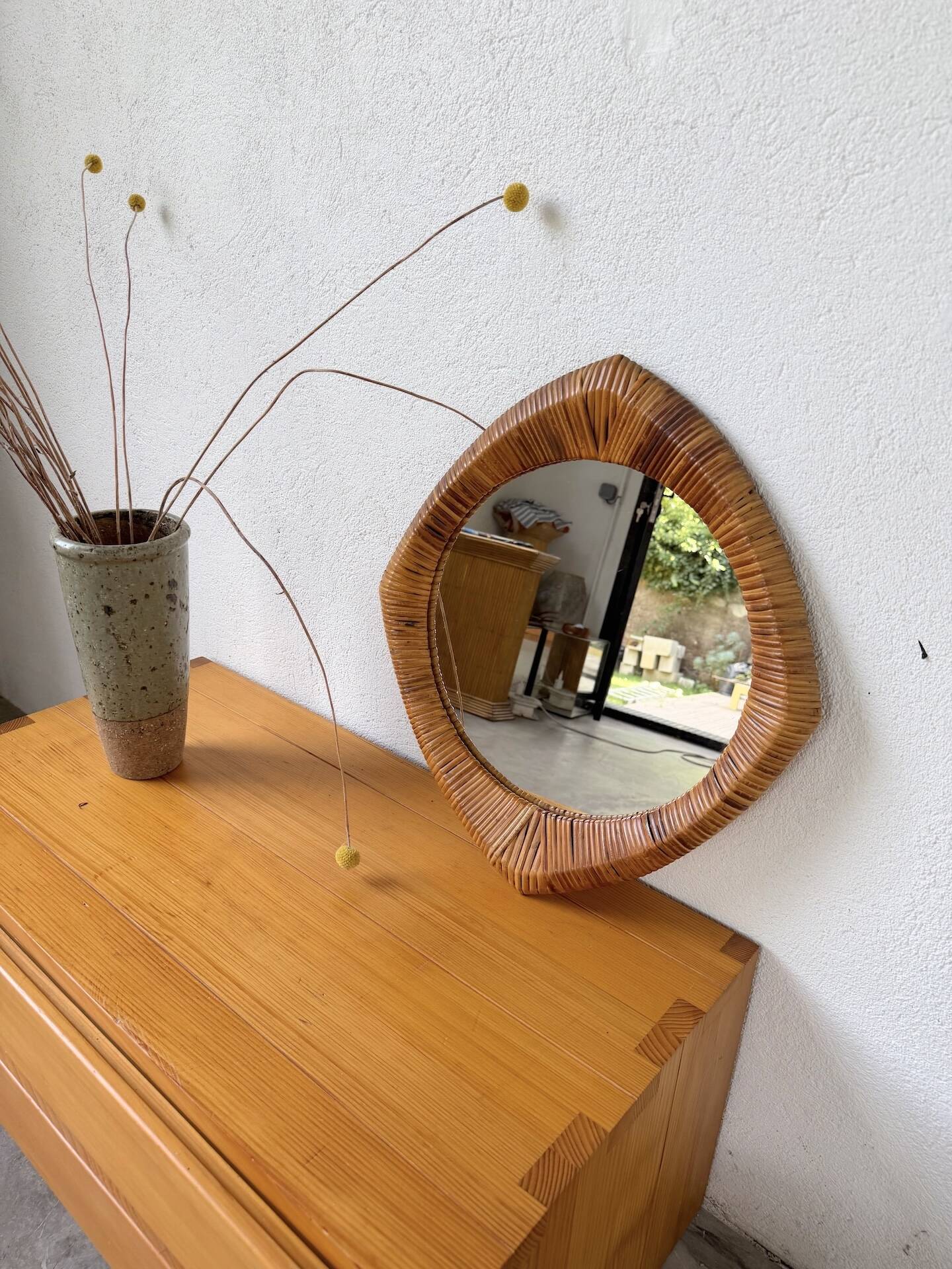 Woven wicker mirror French Riviera 1960