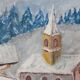 Oil painting on canvas village and landscape winter vintage signed
