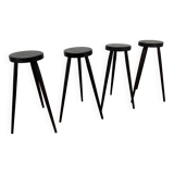 4 brutalist tripod bar stools, solid wood, 1950s