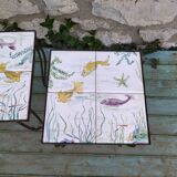 2 coffee tables wrought iron and lake tiles signed