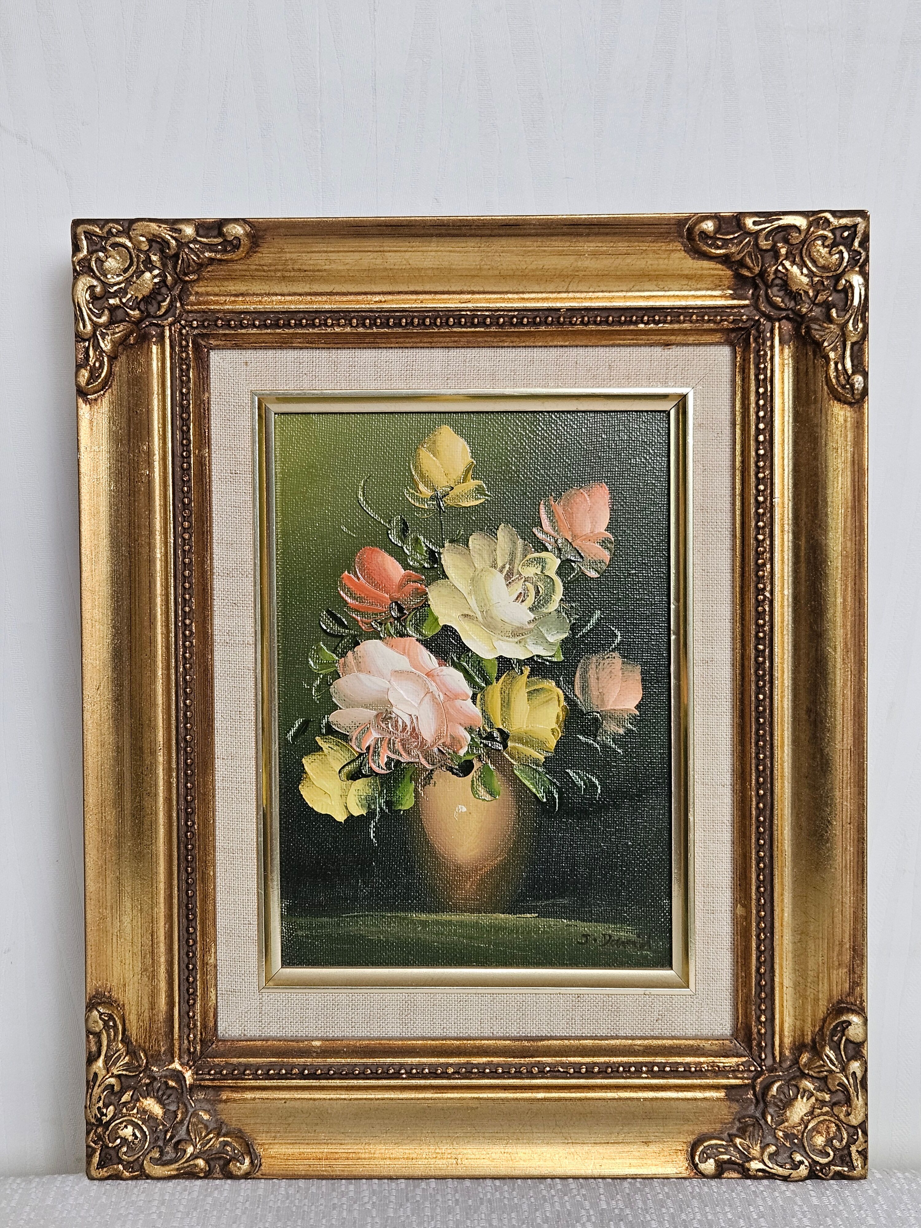 Framed flower bouquet tableau XXth