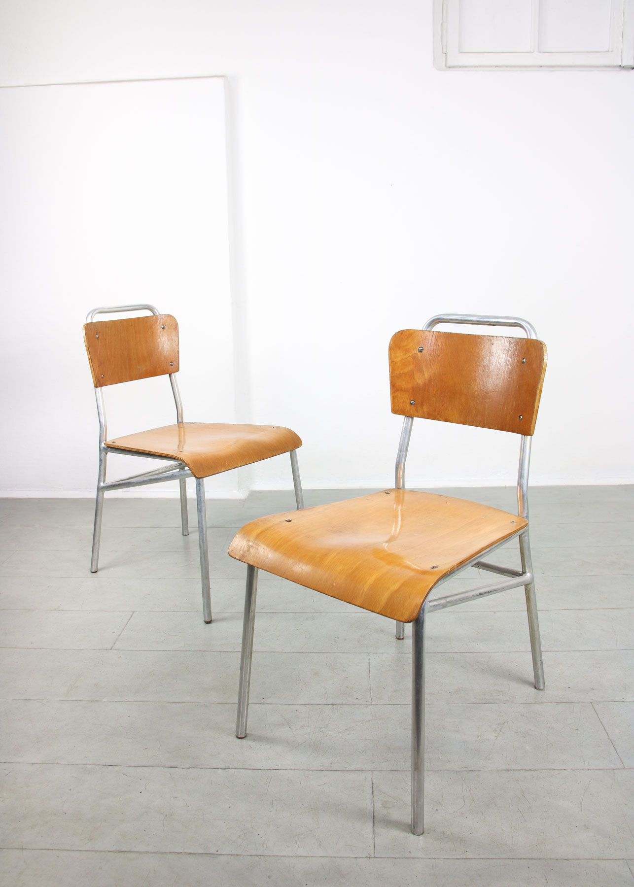 Mid-century Plywood Aluminum Chair, set of 2