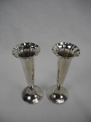 Paire Vases Argent Massif 800 Jezler Small Pair Of Sterling Silver Vases