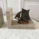 Pair of bookends boats in marble and steel 50s