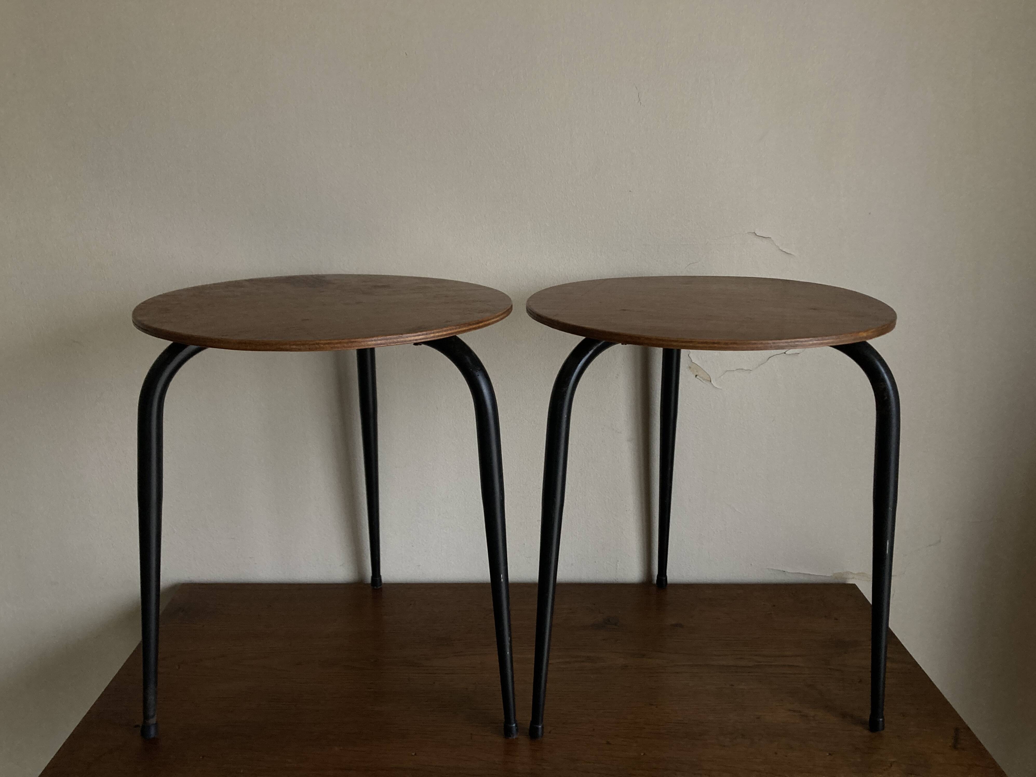 Pair of mid-century modernist plywood bedside stools, 1960s