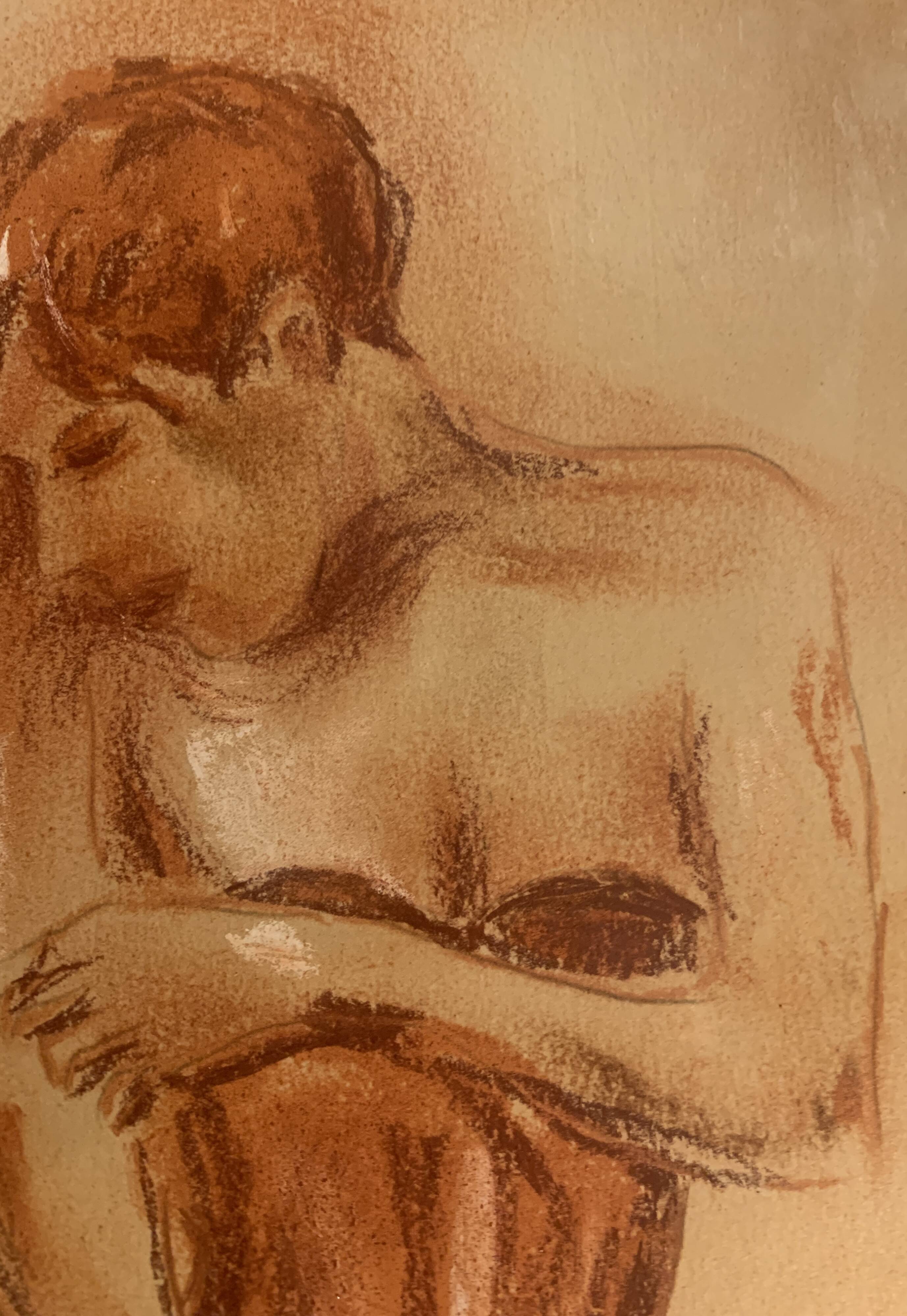 Signed pastel painting, female portrait, Belle Epoque “The Corset”