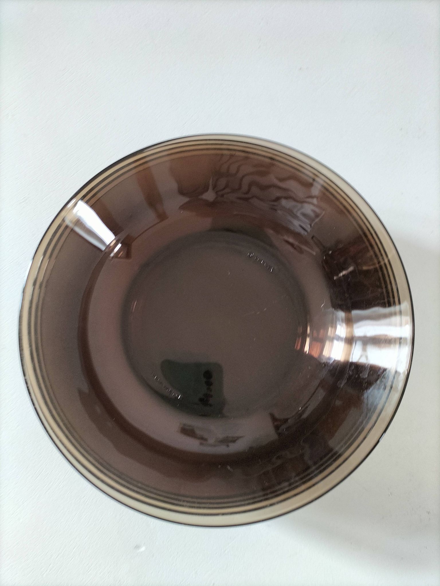Set of 5 vintage Duralex deep plates – smoked brown glass