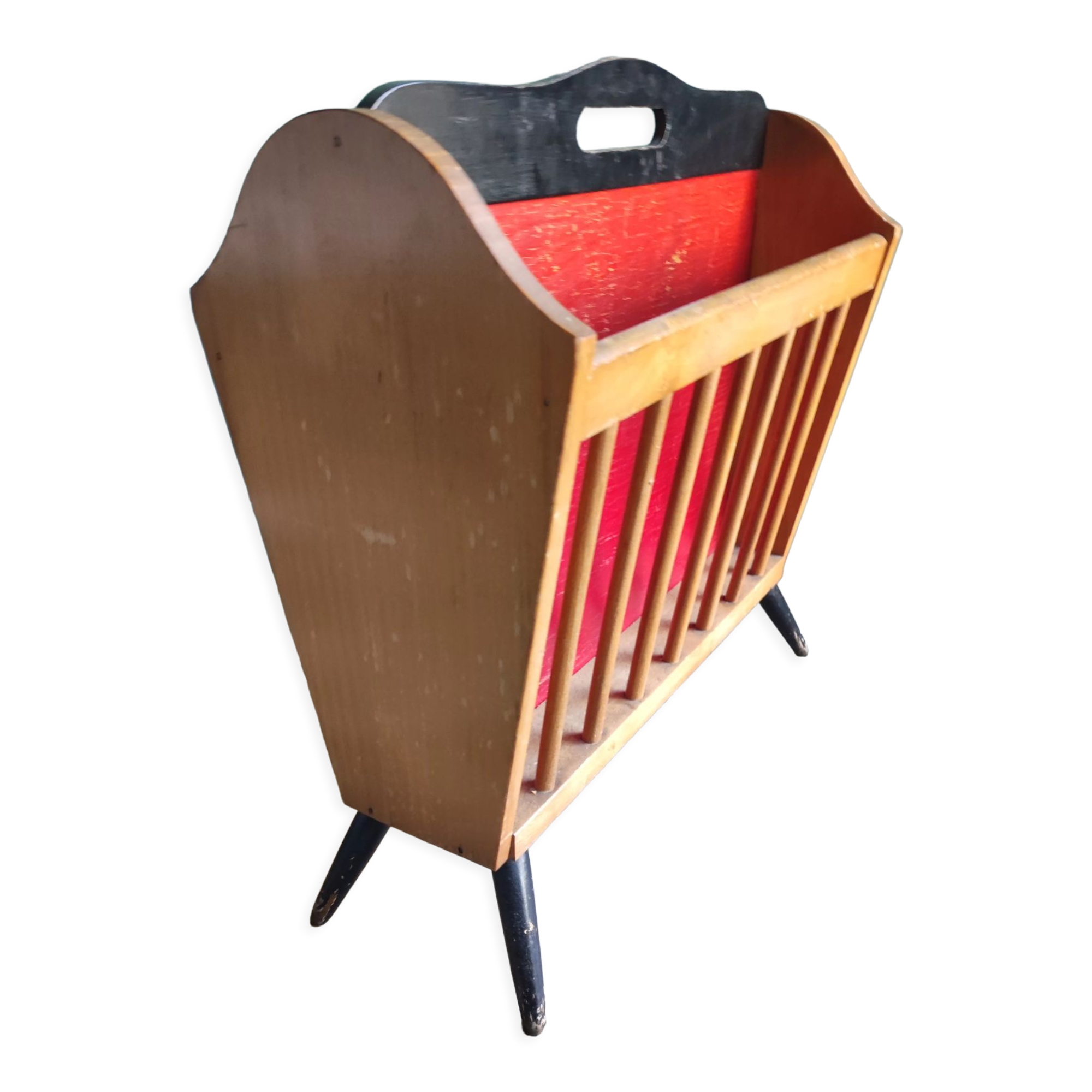 Wooden magazine holder feet compass vintage Scandinavian design