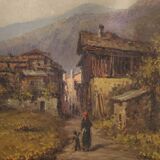 Tableau signé paysage huile sur carton du 19ème siècle