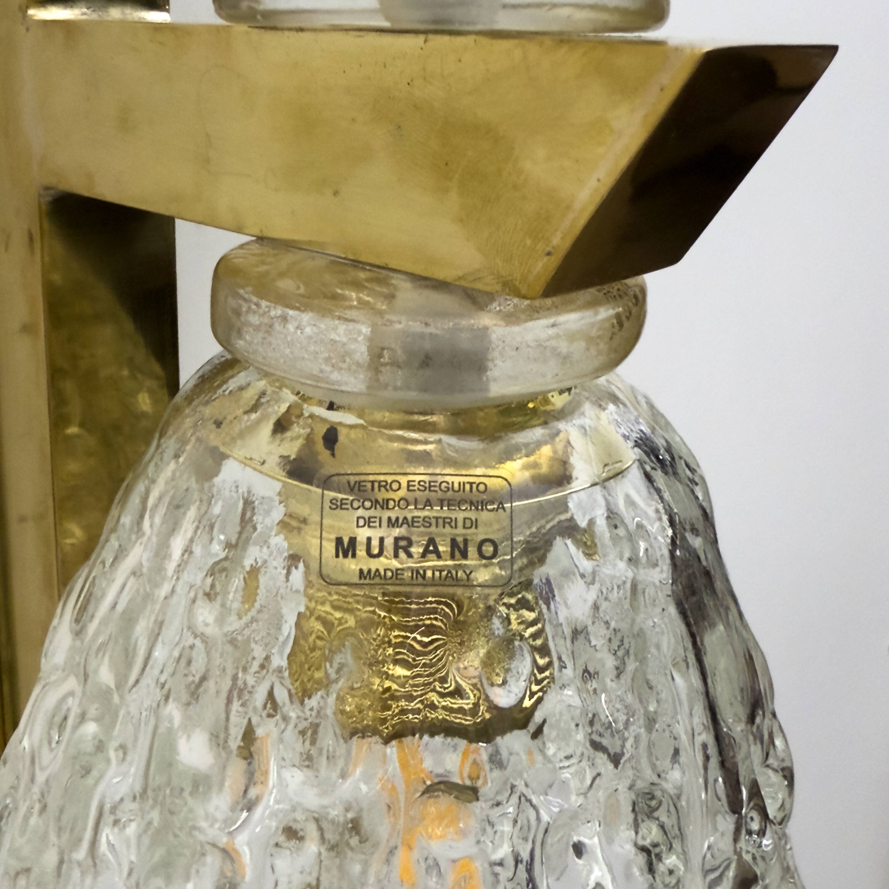 Pair of Art Decò Style Murano Glass and Brass Sconces