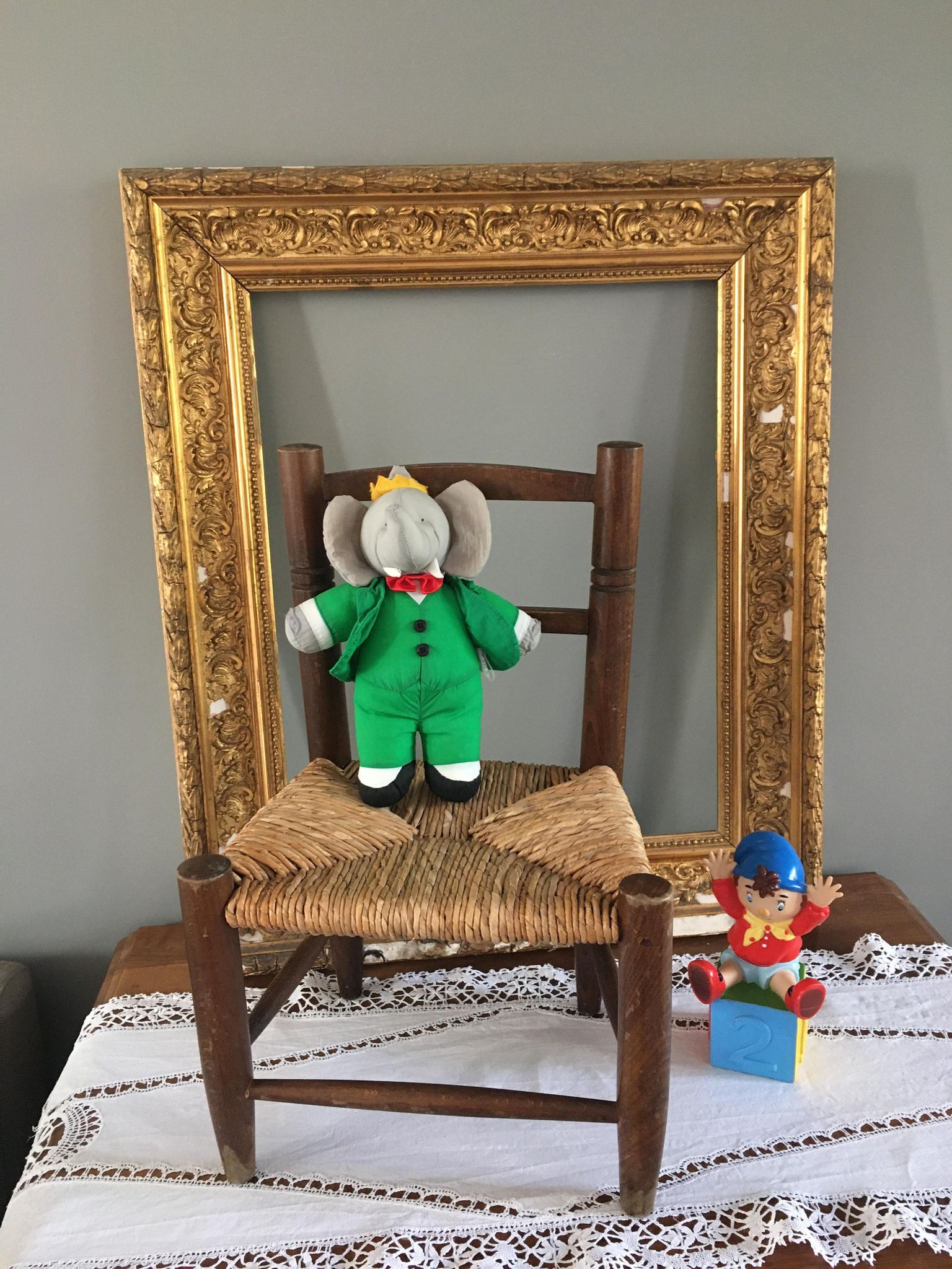 Chaise bois et paille vintage pour enfant