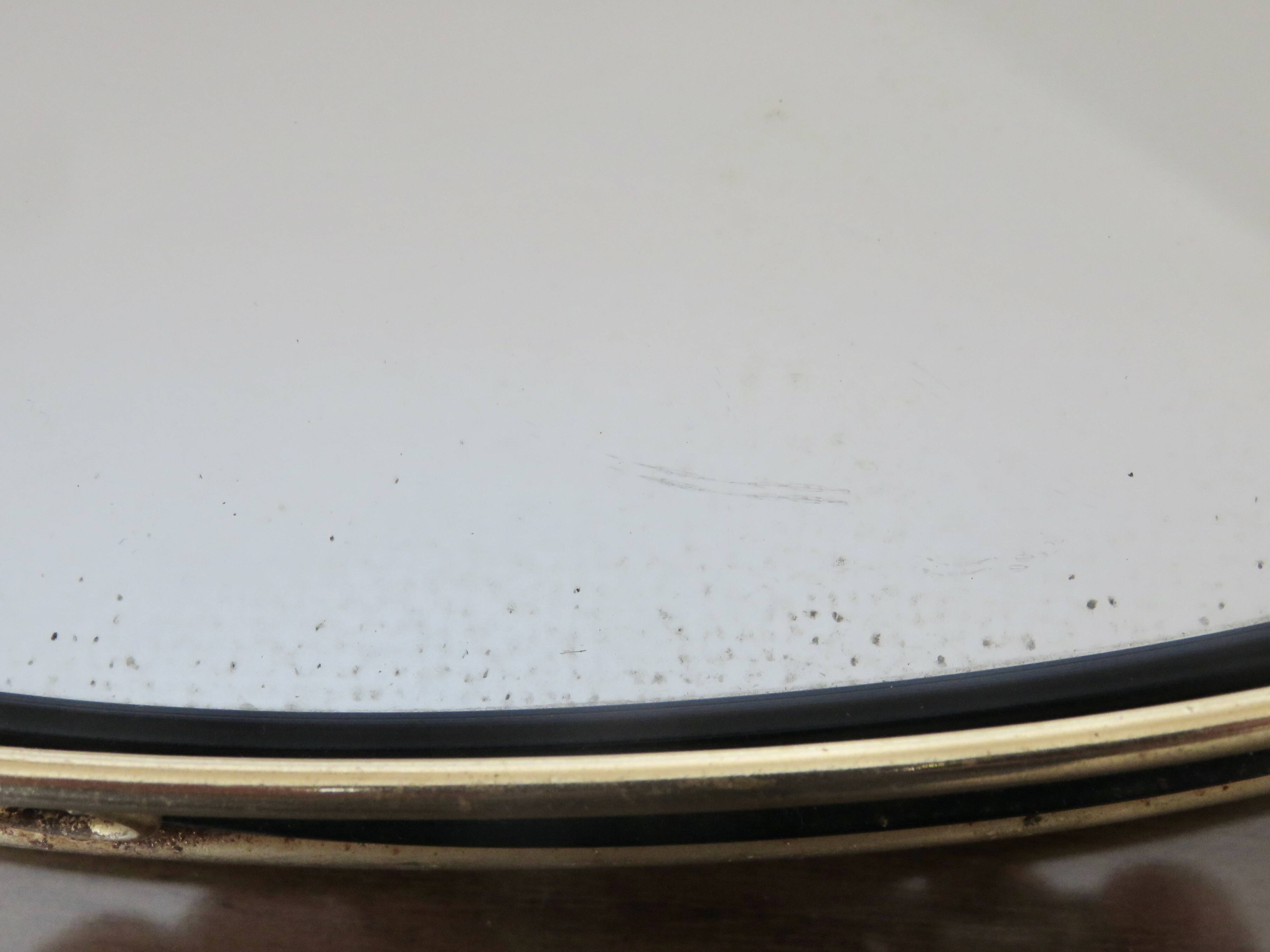 Mirror tray, modernist, minimalist, in gold metal and scoubidou, 1950-1960