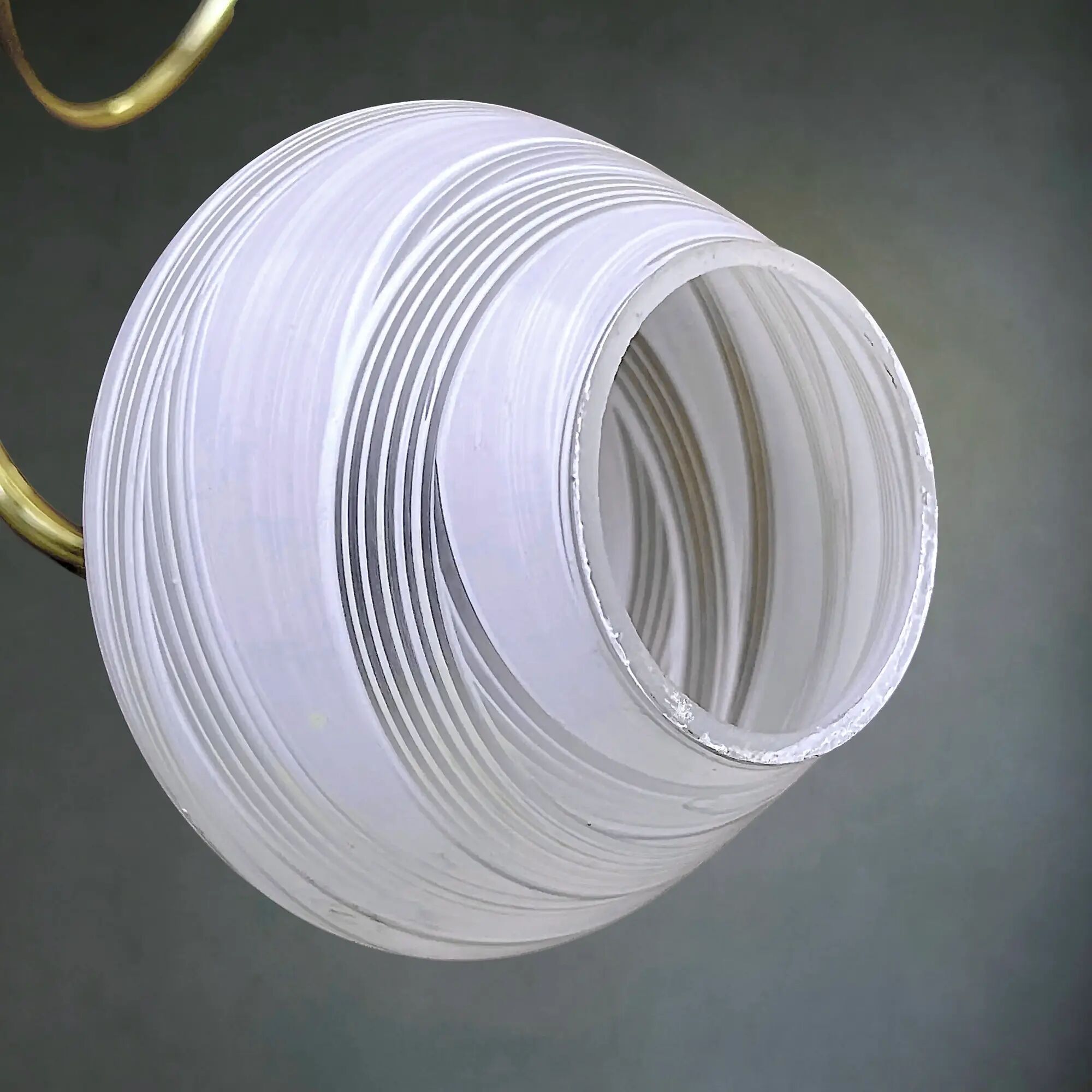 Three-light chandelier in brass and striated opaline glass – 1950s-60s
