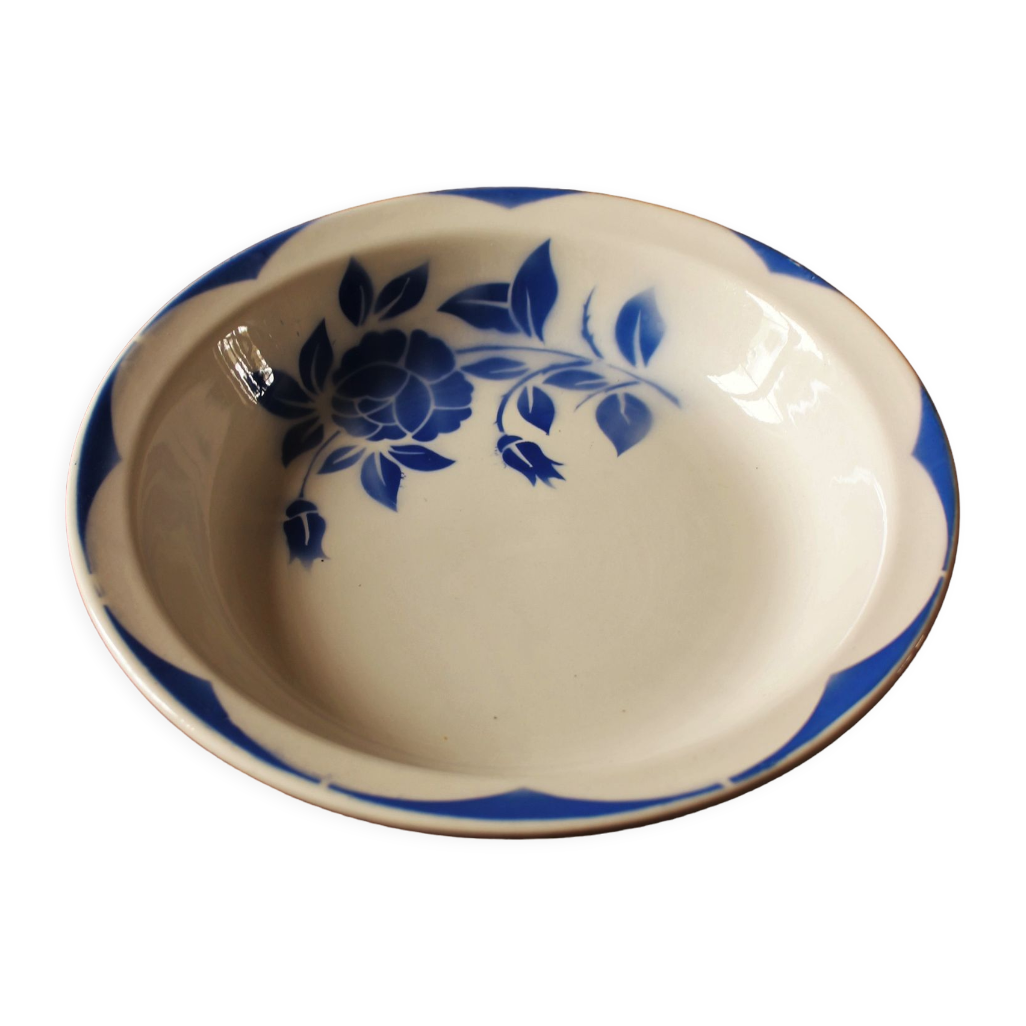 Hollow round dish corsica digoin sarreguemines blue art deco