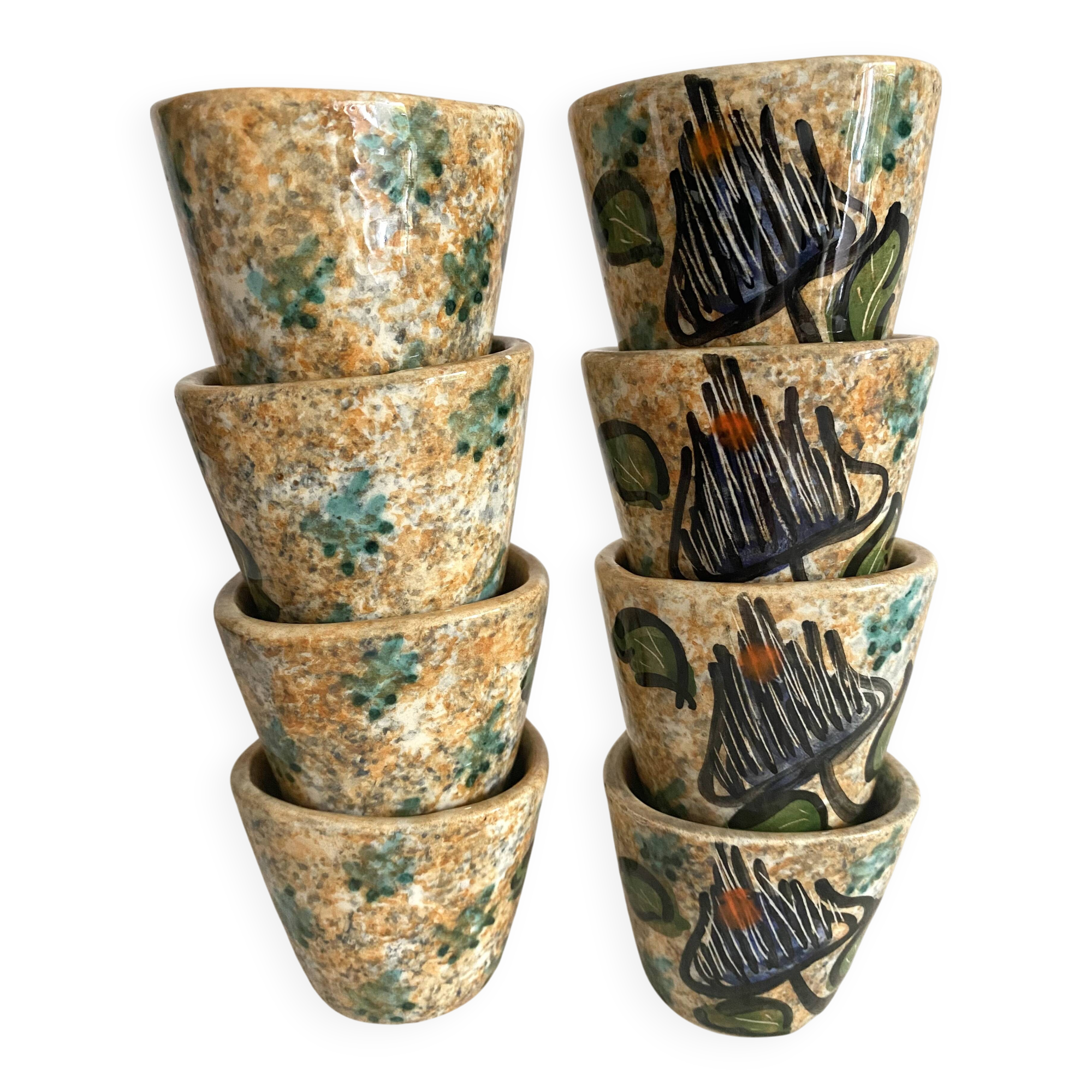 Espresso coffee cups with hand-painted decor, 1960s