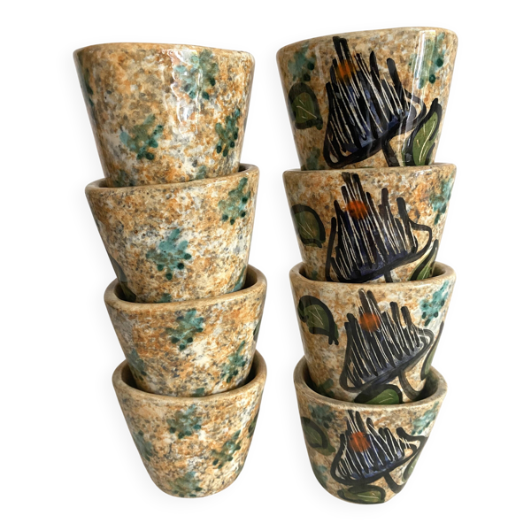 Tasses à café expresso décor peint à la main ,années 60