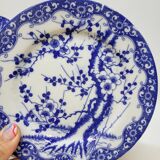 6 Small Dessert Plates in Fine Porcelain with Cherry Blue Decor