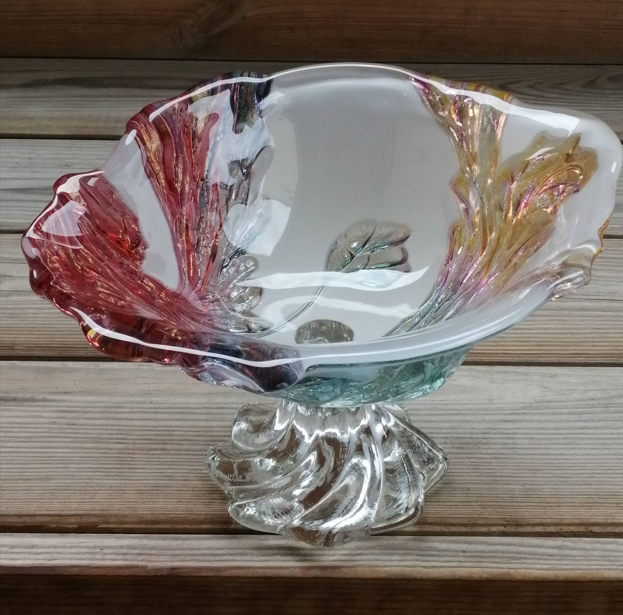 Coupe à fruits en verre avec relief coloré insp. Walther Glas
