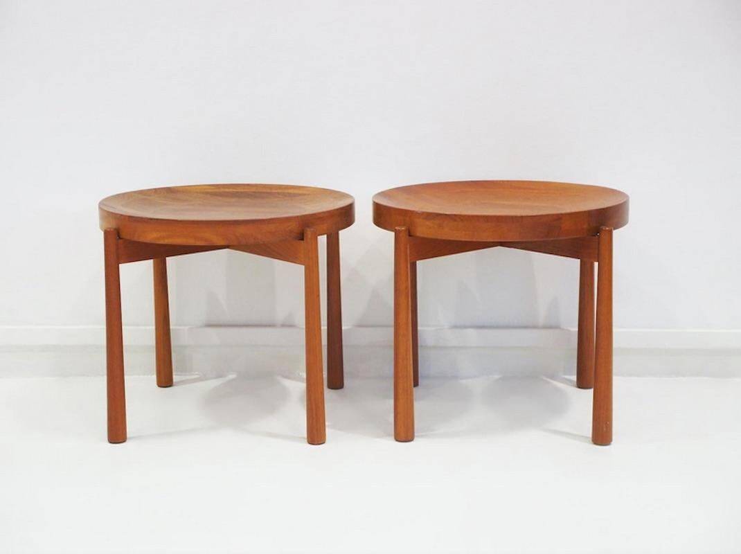 Pair of round teak side tables attributed to Jens Harald Quistgaard.