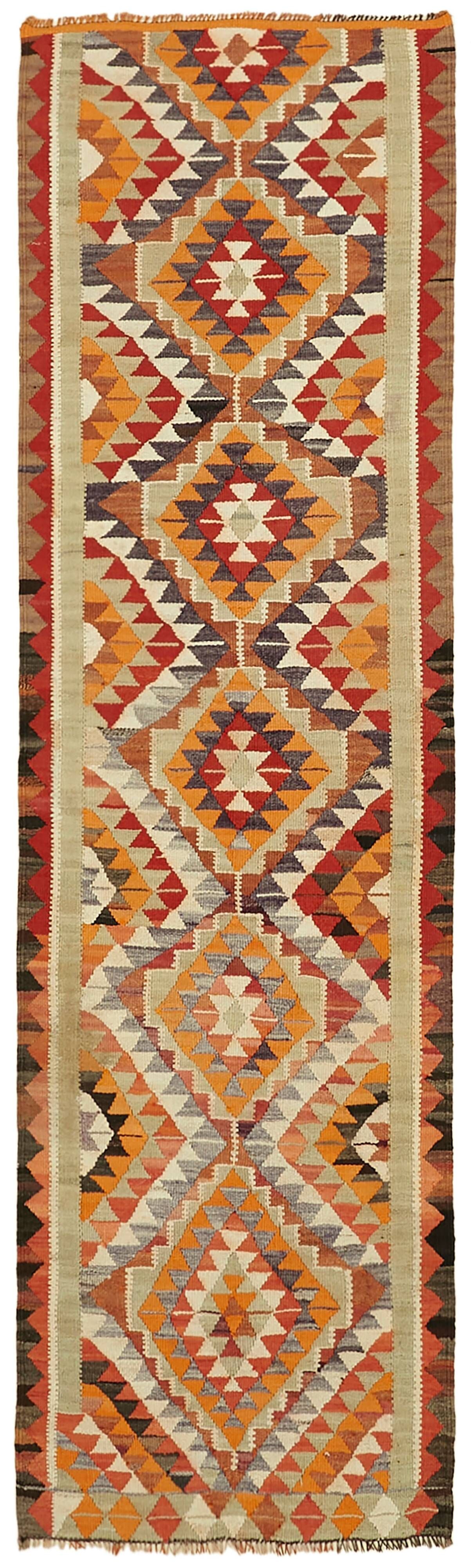 Turkish Handwoven Vintage Herki Kilim 98 cm x 320 cm