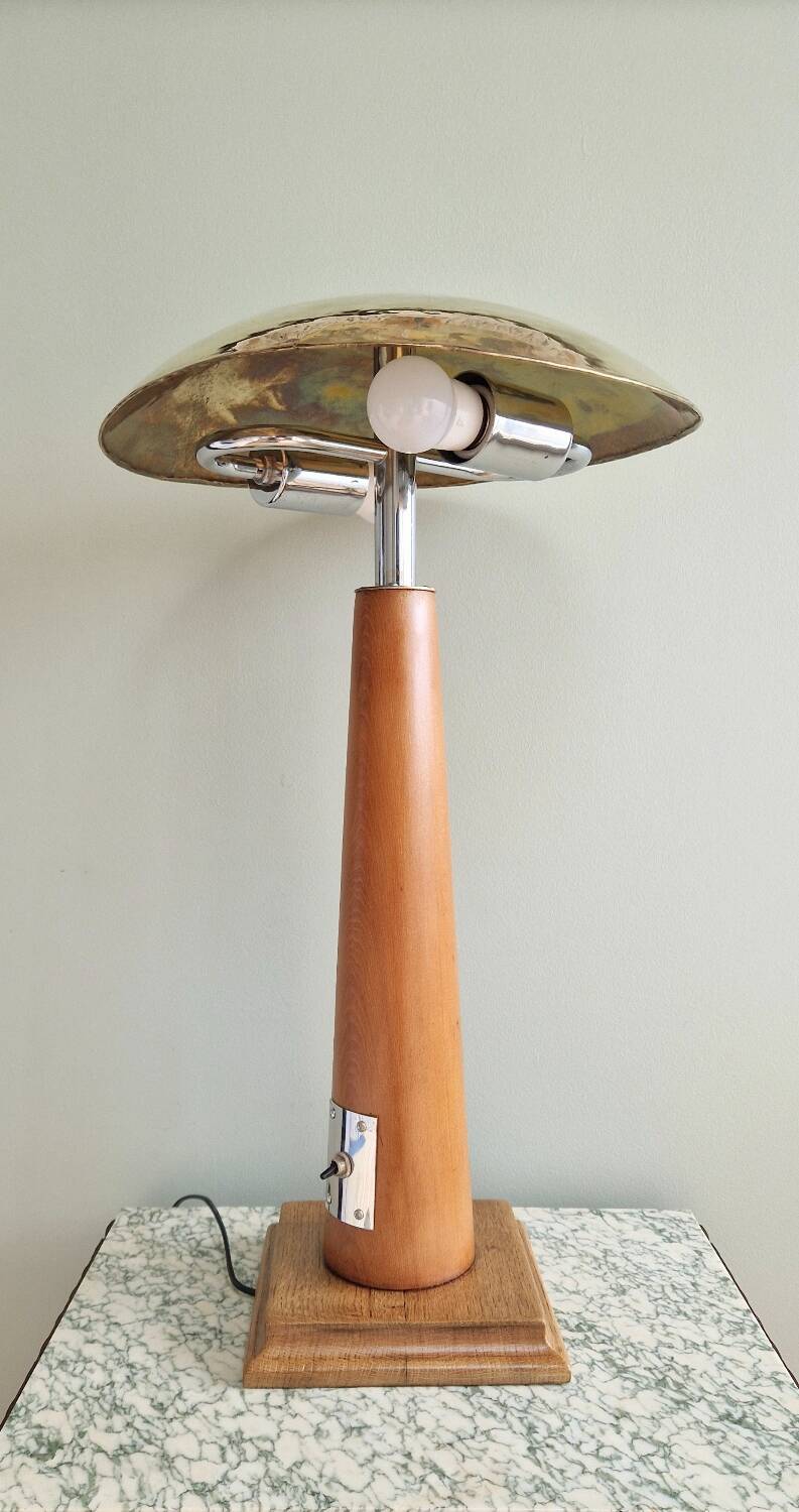 Large nautical lamp in wood and brass from the 80s