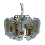 Suspension doré 6 feux verre fumé biseauté