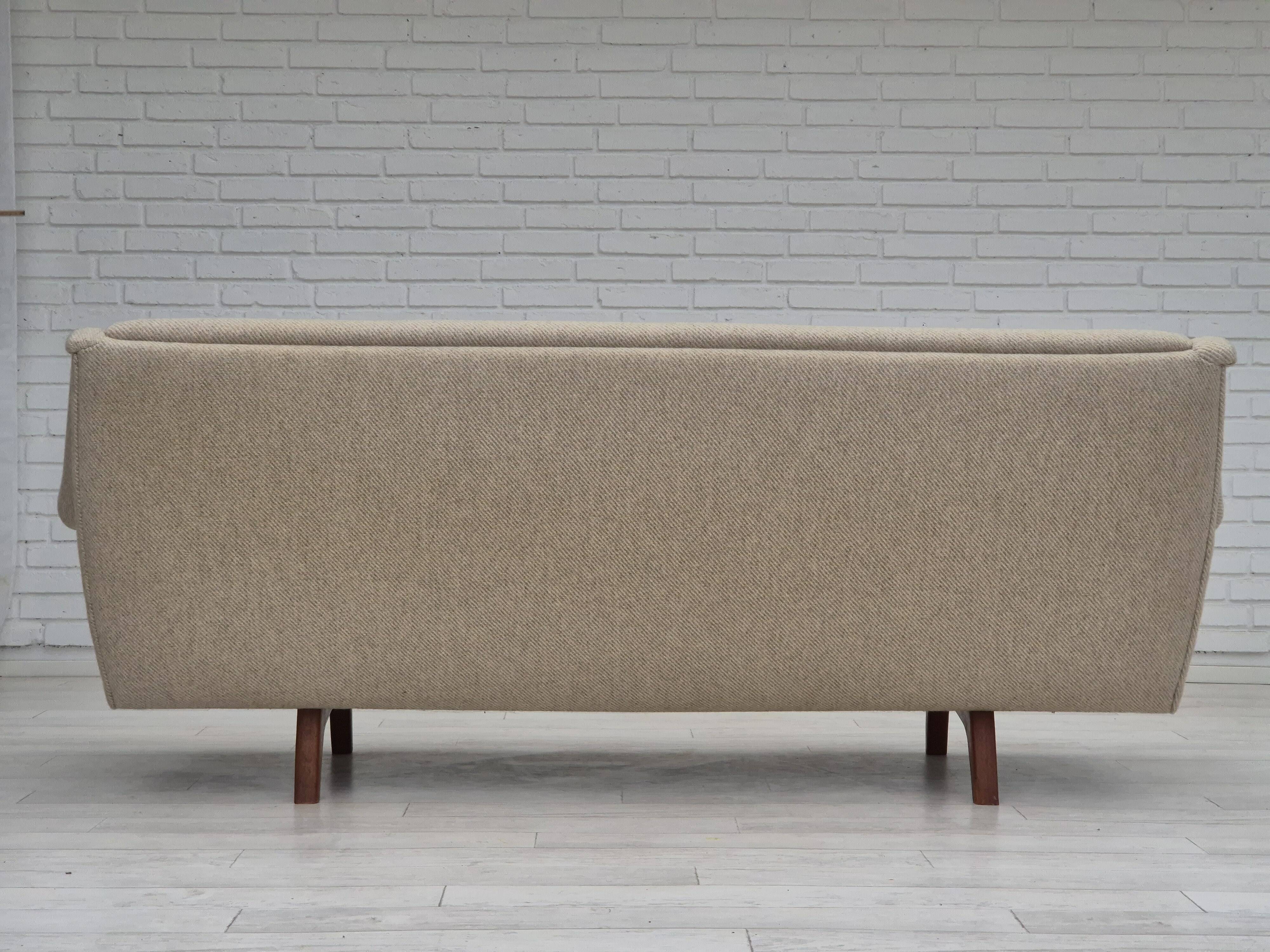 1970s, Danish 3 seater sofa, original condition, wool, teak wood.