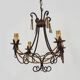 Vintage 4-arm, 4-light chandelier from the 1980s. Brown and gold metal.
