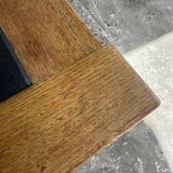 Vintage Oak Coffee Table with Belgian Blue Stone Top — Natural Oak & Dark Slate Grey, 1950s