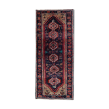 Handmade blue wool persian runner rug long red oriental carpet - 70x147cm