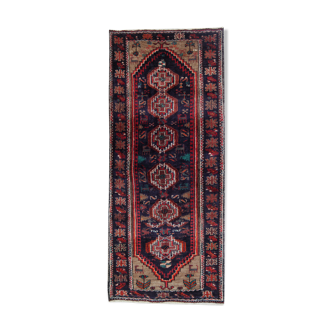 Handmade blue wool persian runner rug long red oriental carpet - 70x147cm