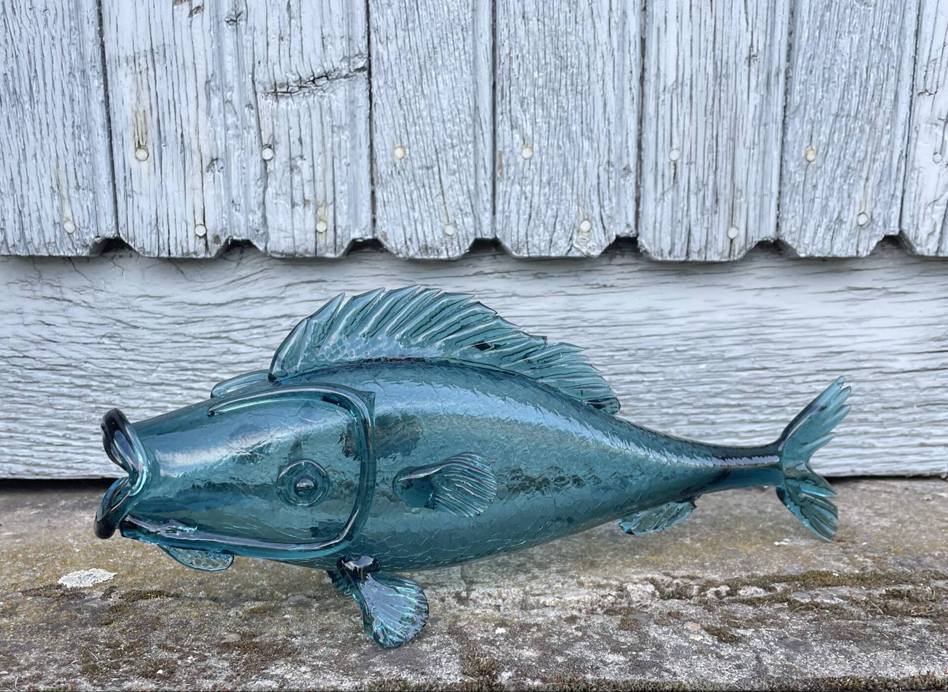 Mouth-blown glass storage jar Fish