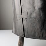 Wabi-Sabi black ebonised wood stool with butterfly joints