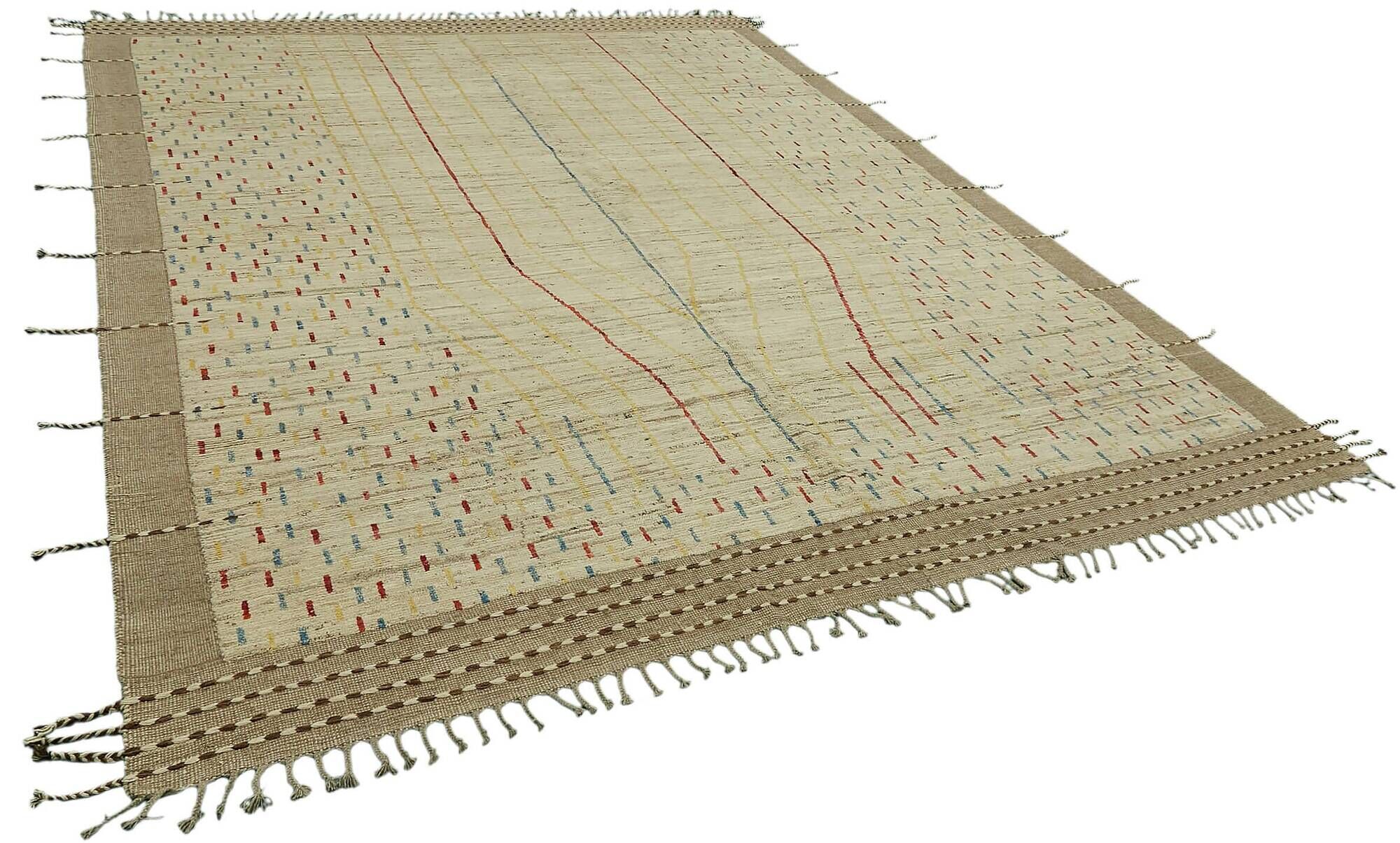 Handwoven Tribal One of a Kind 280 cm x 368 cm Beige Wool Carpet