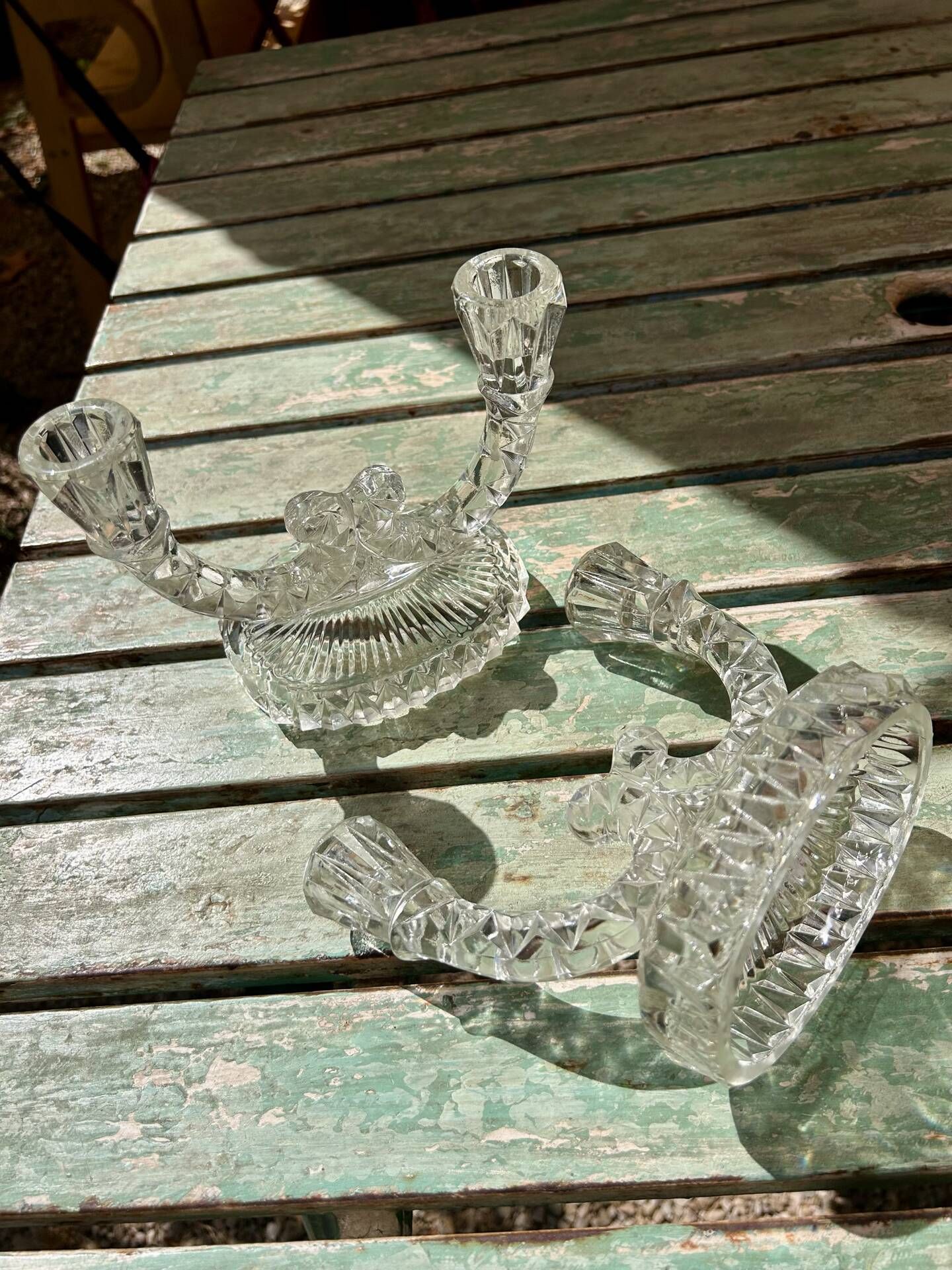 Pair of cut glass candlesticks