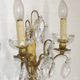 Pair of French Double Brass & Glass Wall Lights Adorned With Crystals