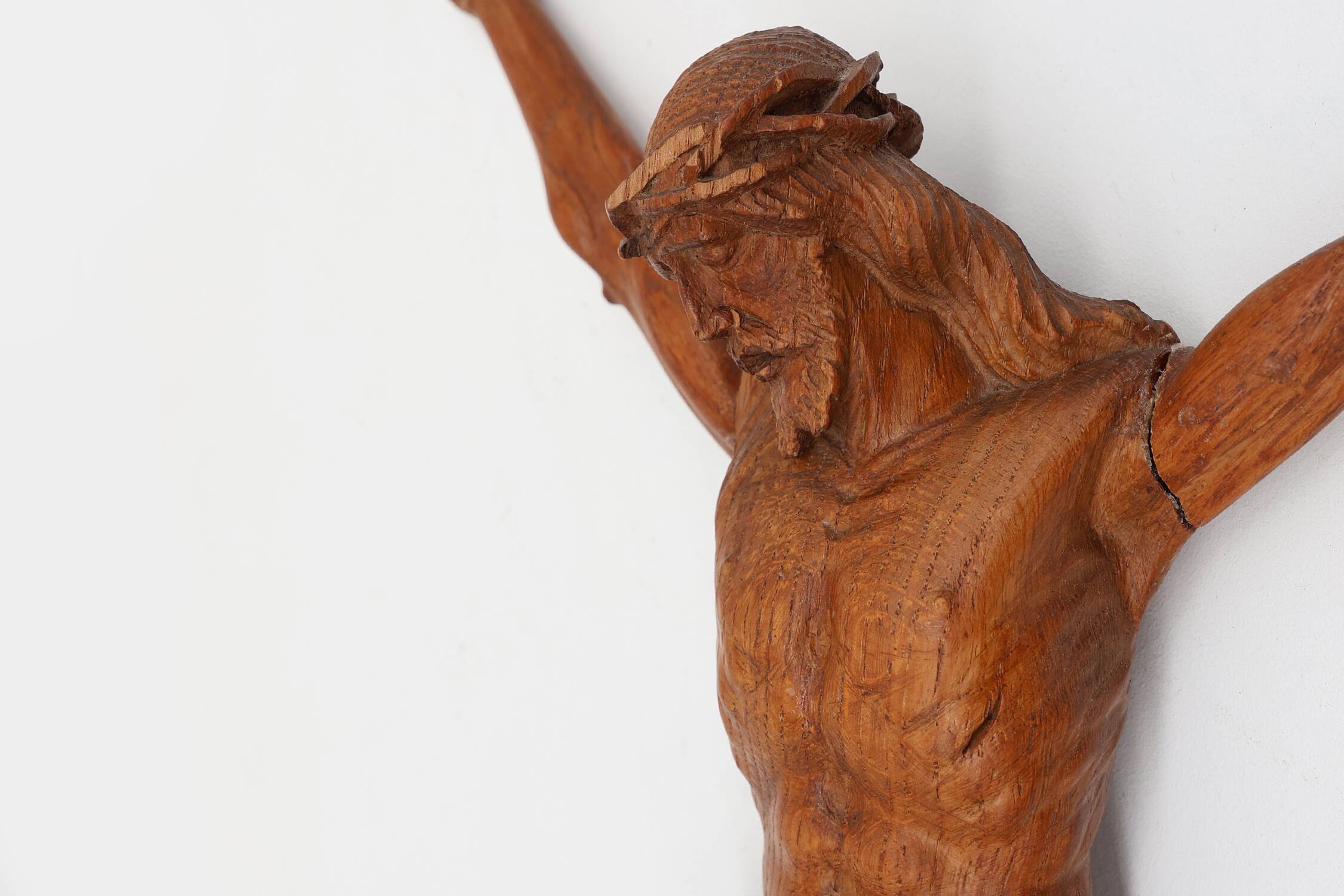 Hand carved oak crucifix or corpus Christi, Belgium ca. 1900