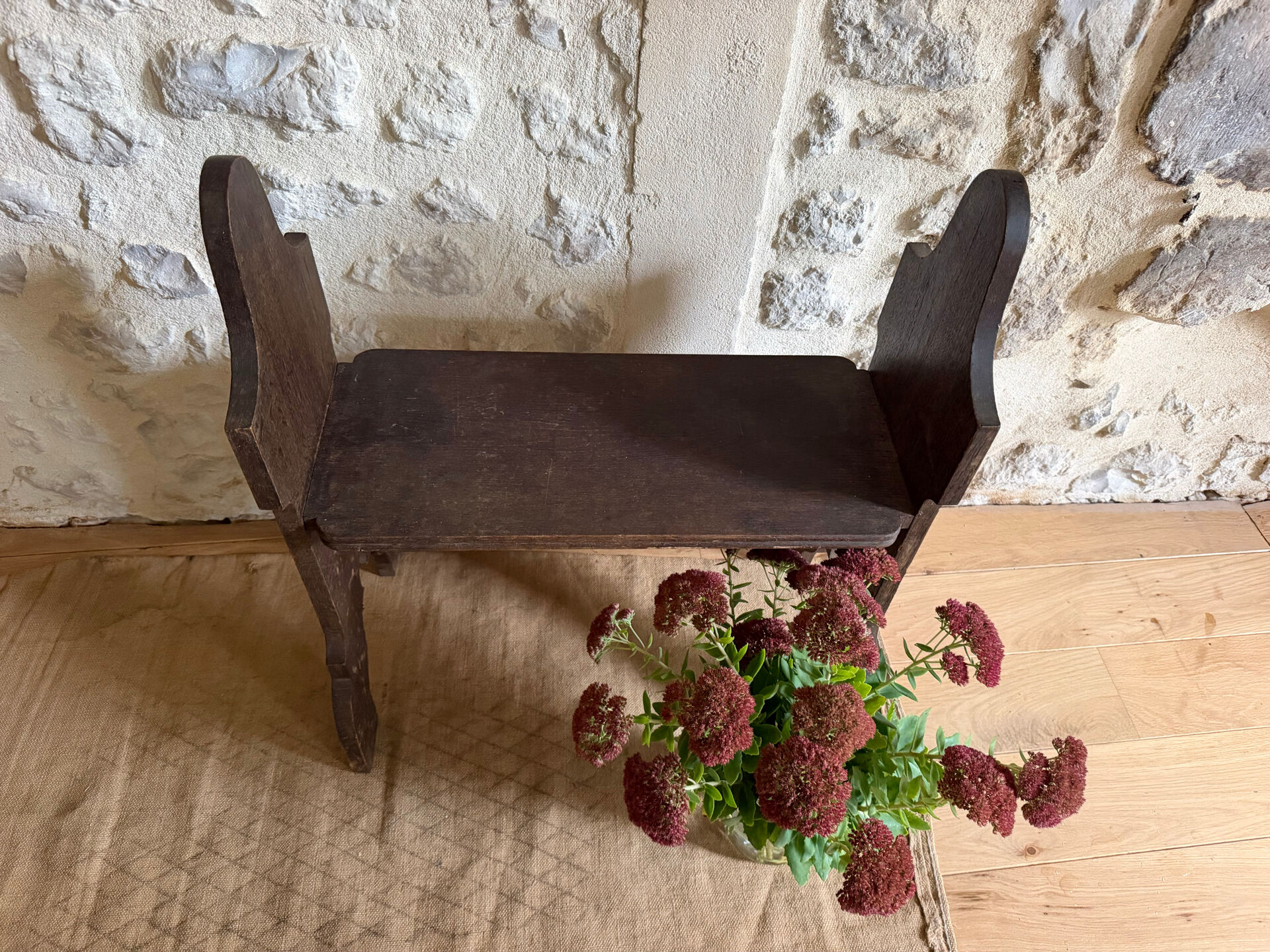 Small brutalist wooden bench