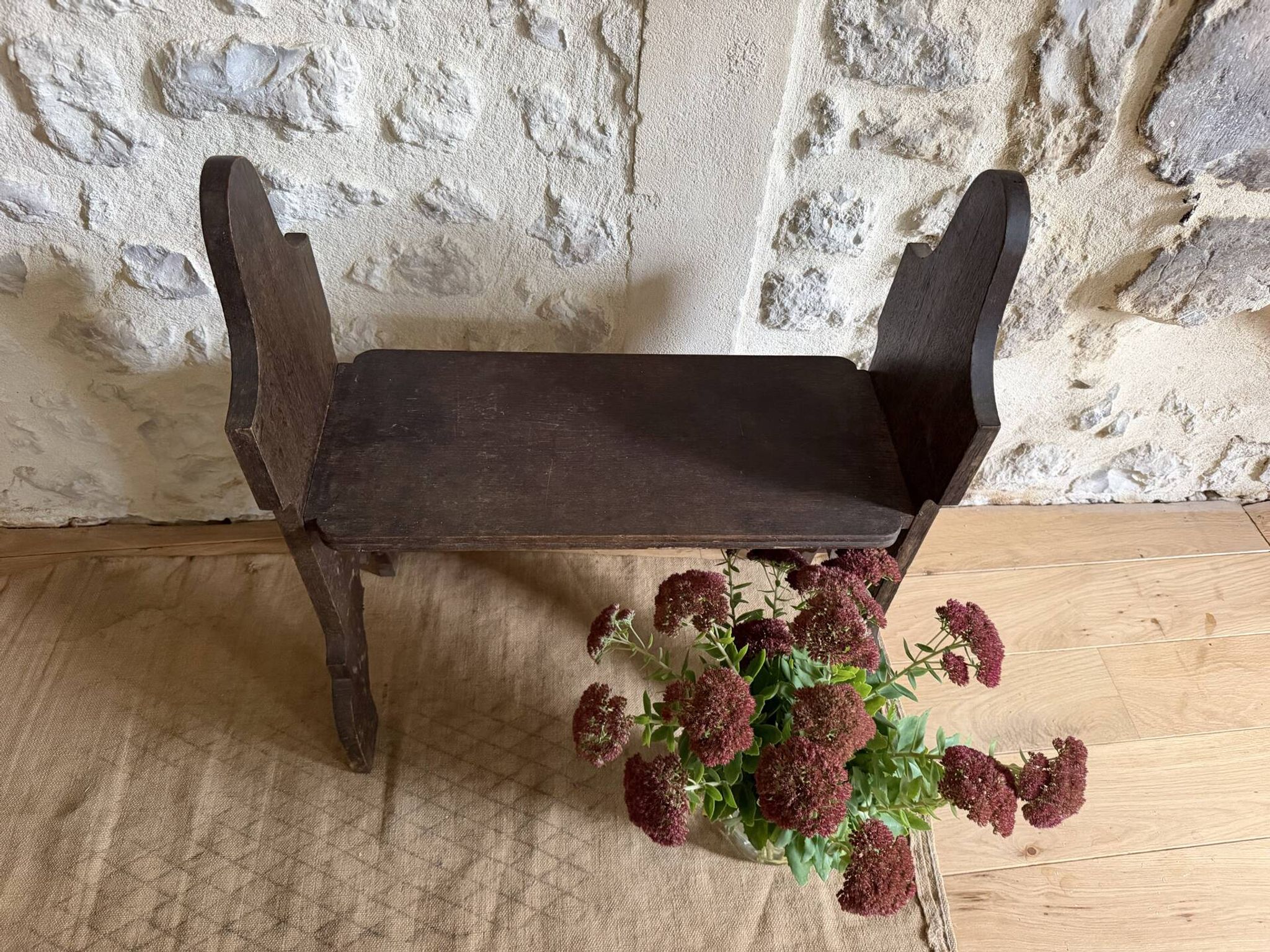 Small brutalist wooden bench